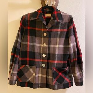 Vintage Pendleton Plaid Wool Jacket Shirt with RIP in shoulder